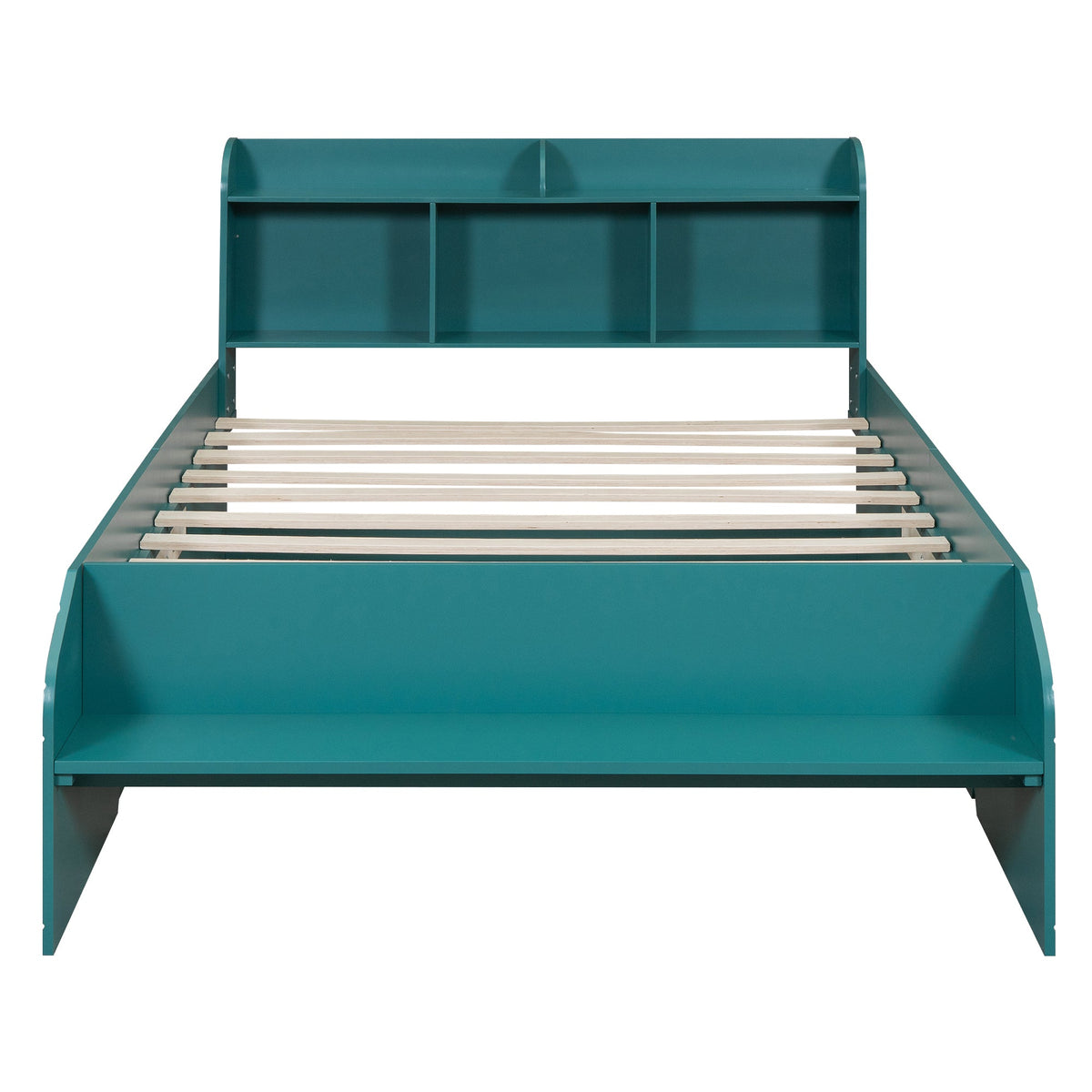 Full Size Platform Bed with Drawers & Bookshelf Headboard