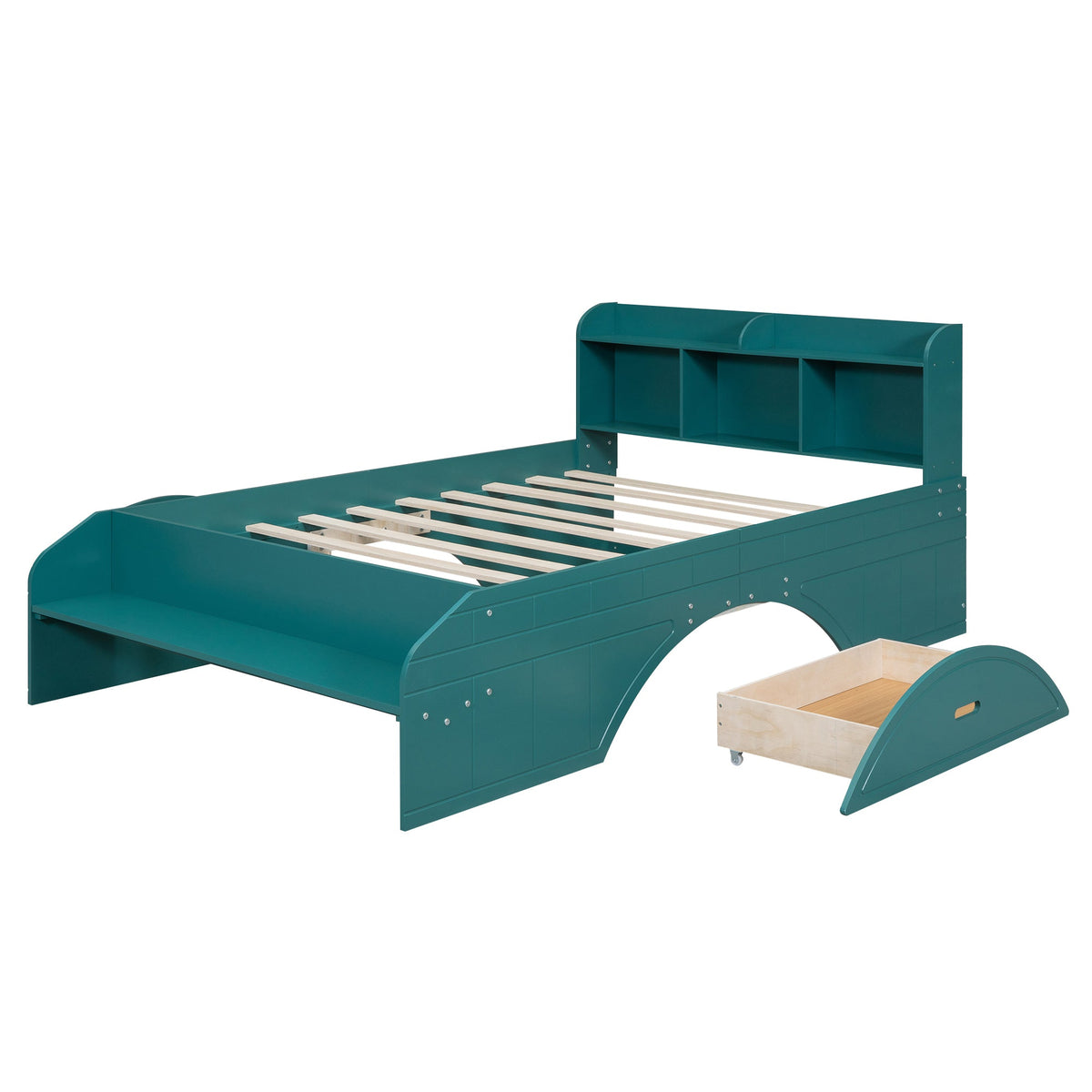 Full Size Platform Bed with Drawers & Bookshelf Headboard