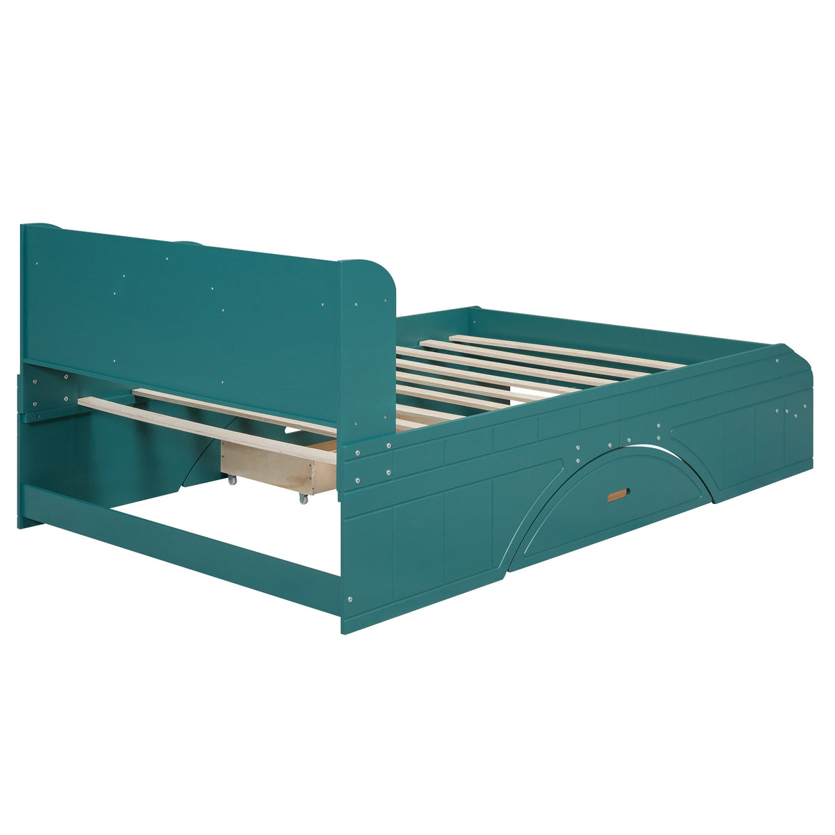 Full Size Platform Bed with Drawers & Bookshelf Headboard