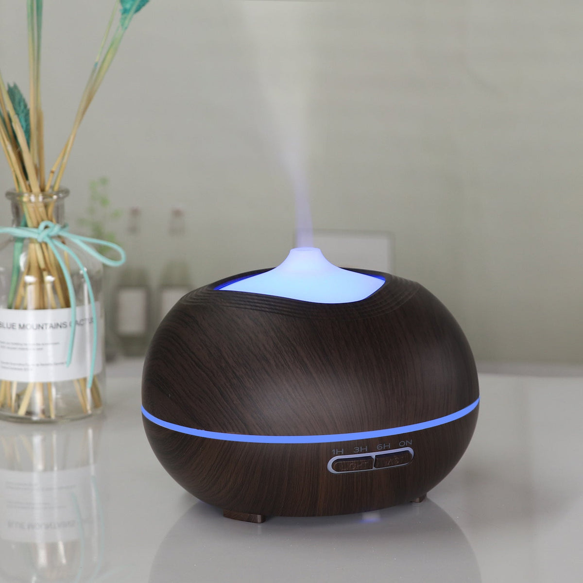 Wood Grain Aroma Diffuser with LED Light and Timed Mist