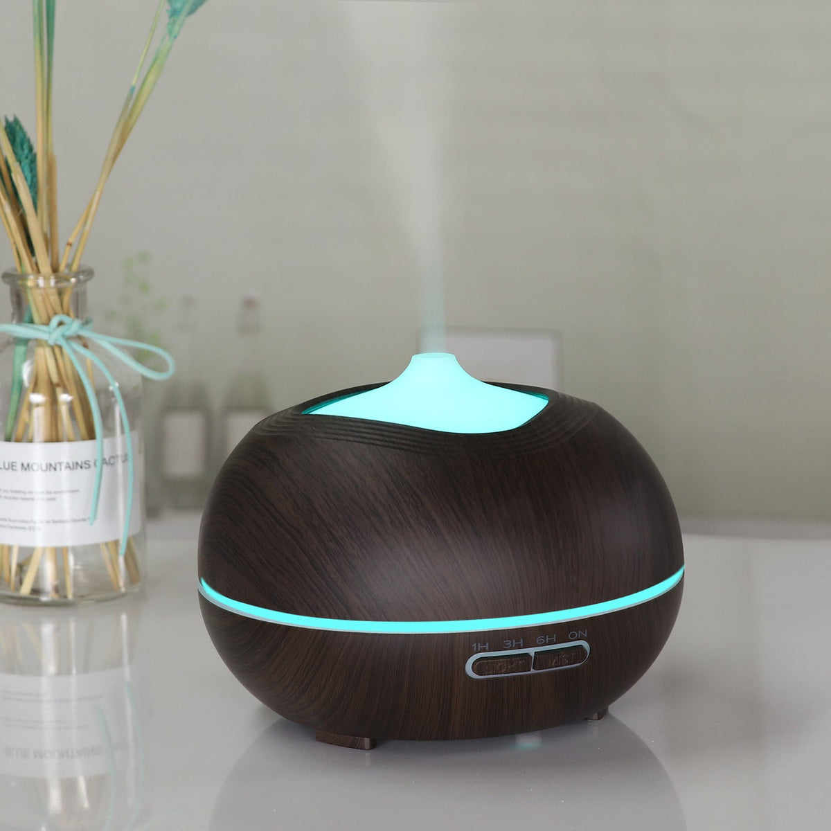 Wood Grain Aroma Diffuser with LED Light and Timed Mist