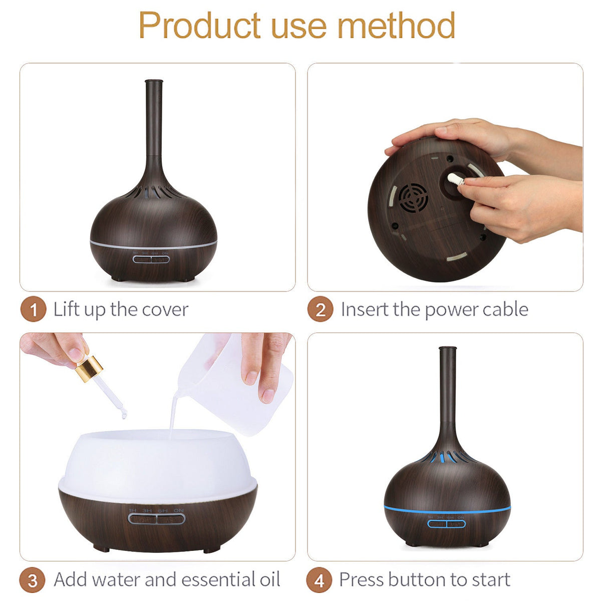 Wood Grain Aroma Diffuser Humidifier with LED Light
