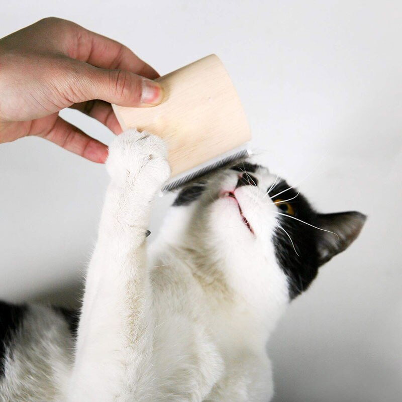 Wood Deshedding Grooming Brush for Less Pet Fur at Home