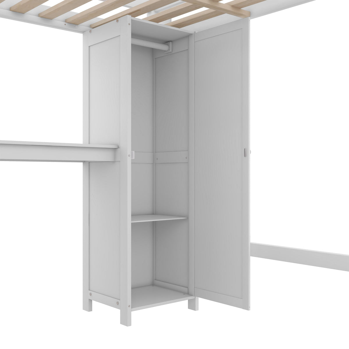 Full Size Kids Loft Bed with Desk, Wardrobe & Shelves