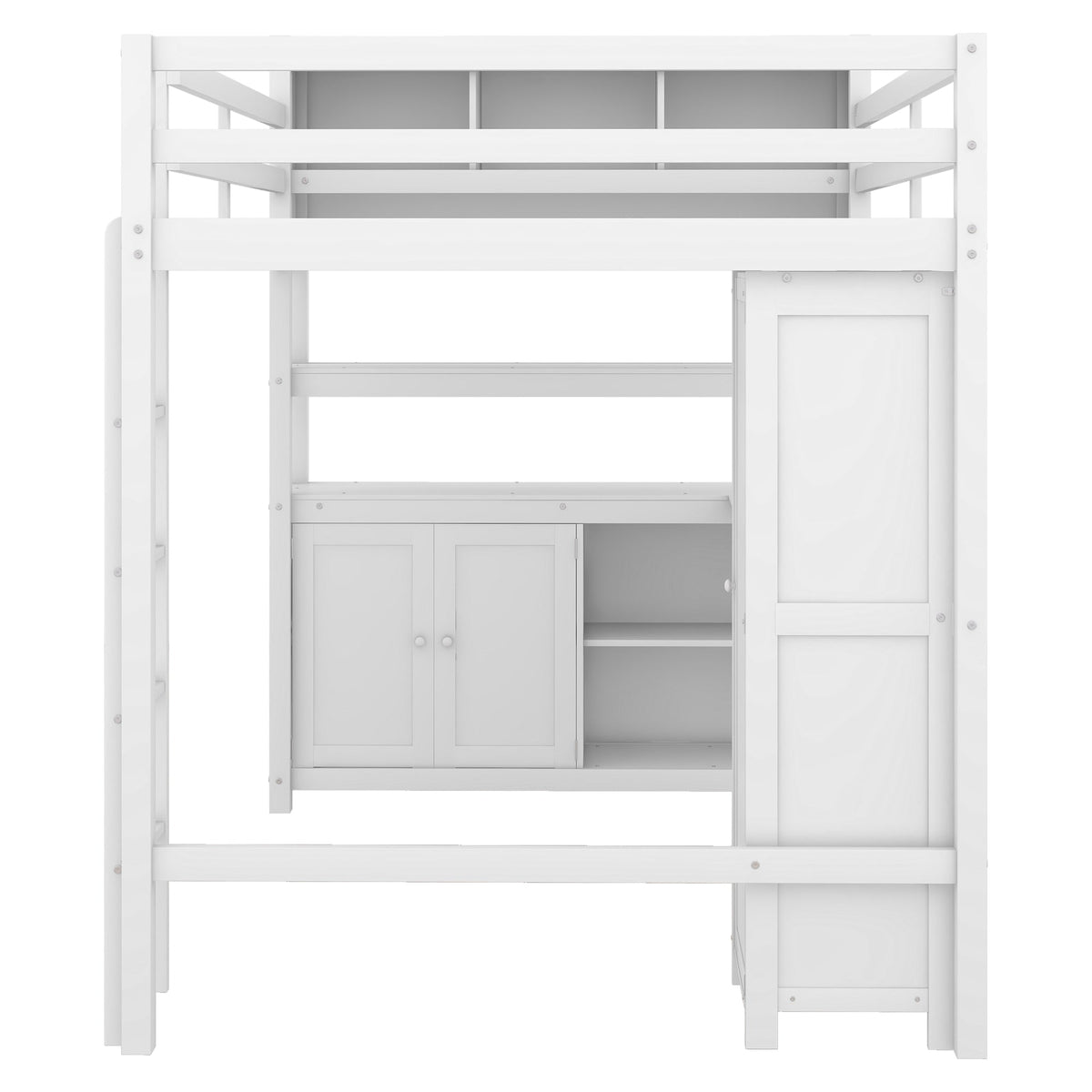 Full Size Kids Loft Bed with Desk, Wardrobe & Shelves