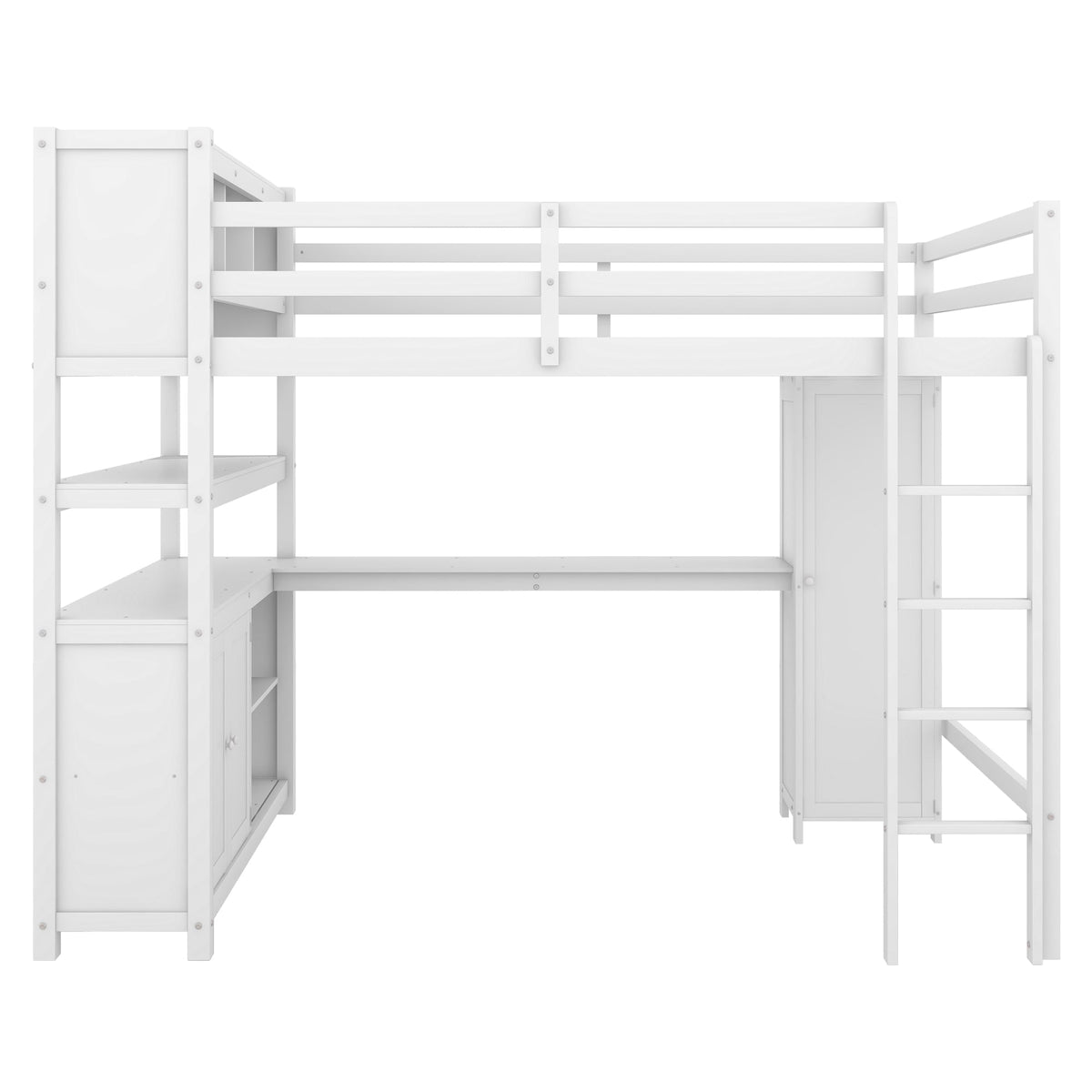 Full Size Kids Loft Bed with Desk, Wardrobe & Shelves