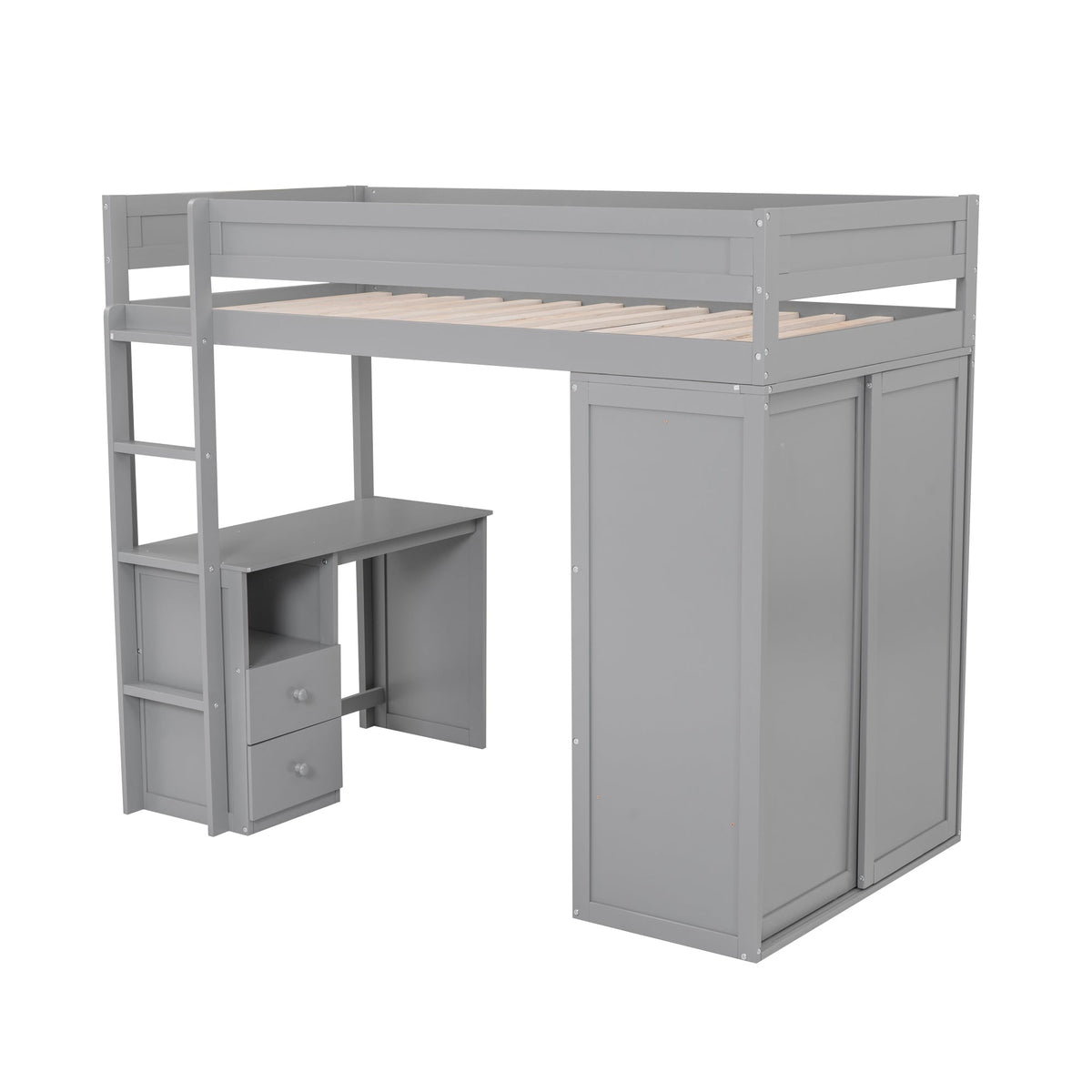 Twin Loft Bed with Desk and Wardrobe for Small Rooms