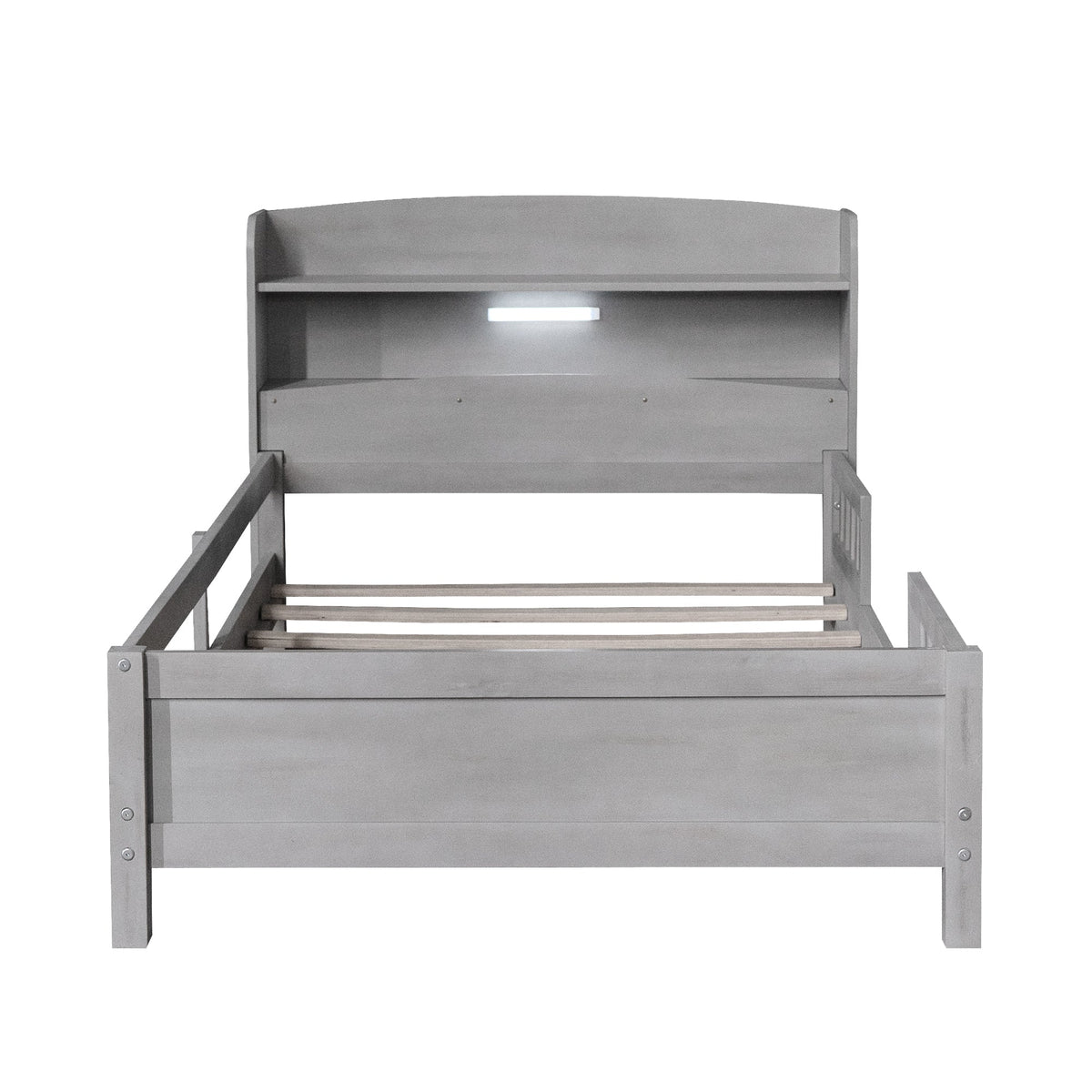 Twin Platform Bed for Kids with LED Headboard Shelf