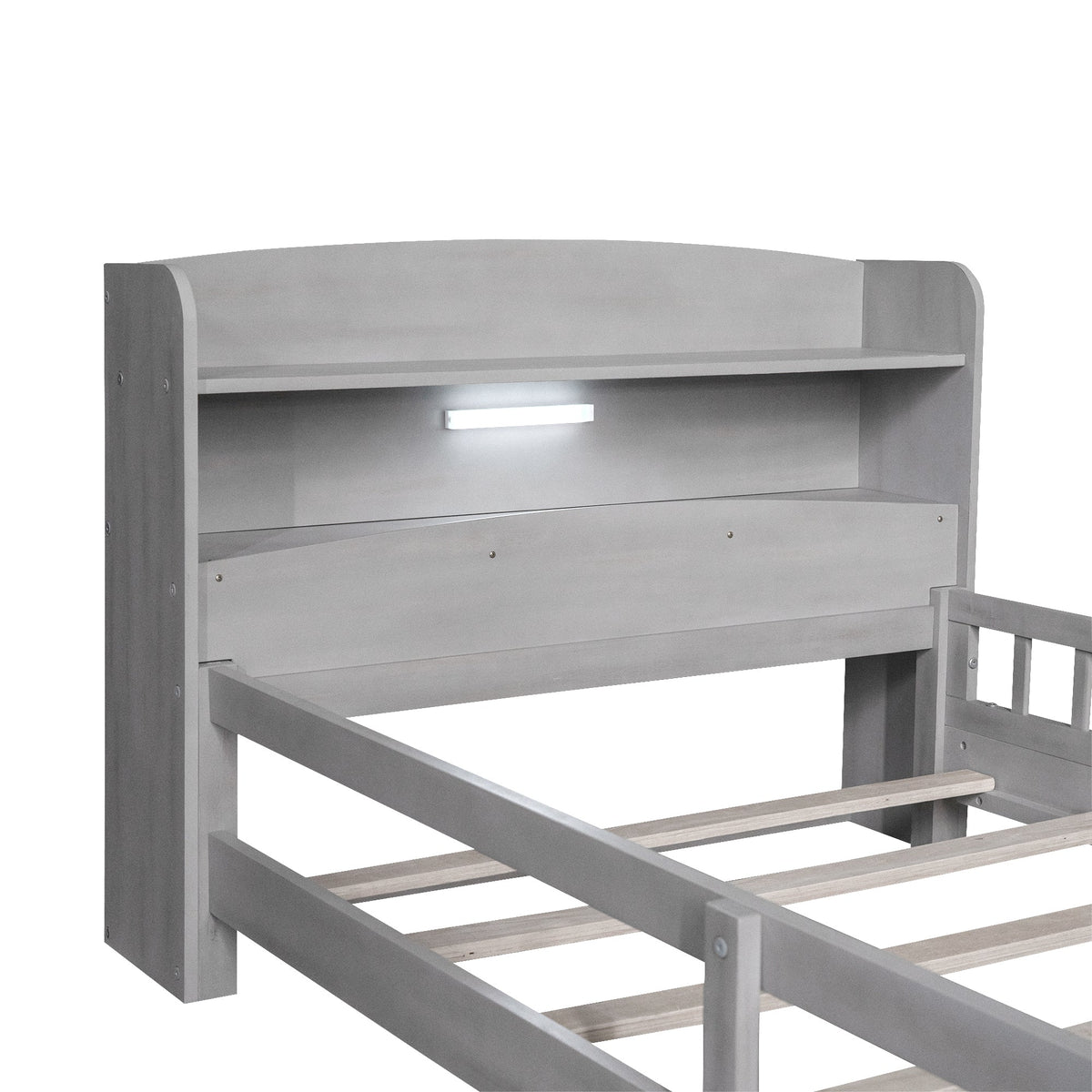 Twin Platform Bed for Kids with LED Headboard Shelf