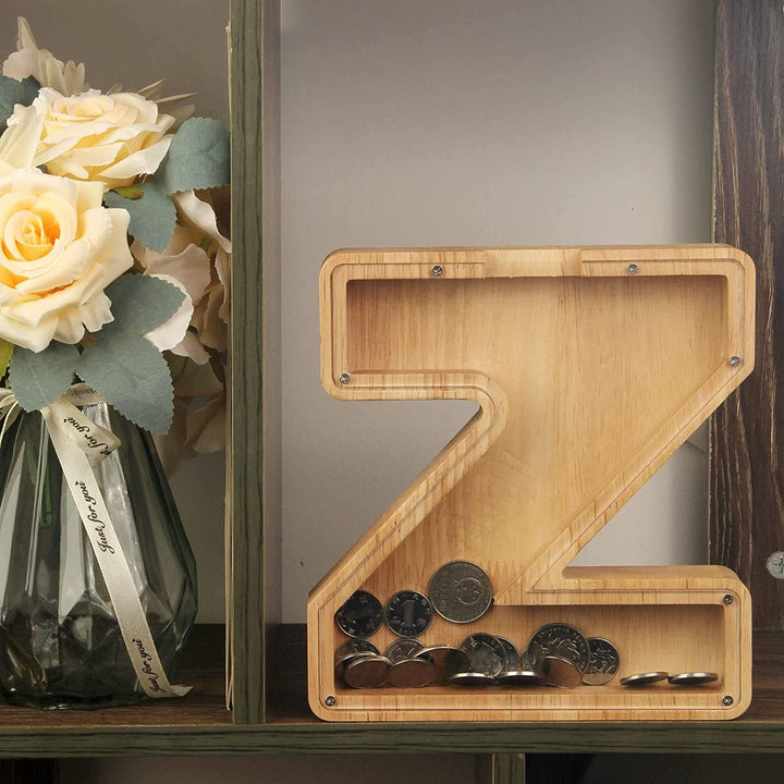 Wooden Letter Piggy Bank for Personalized Home Decor