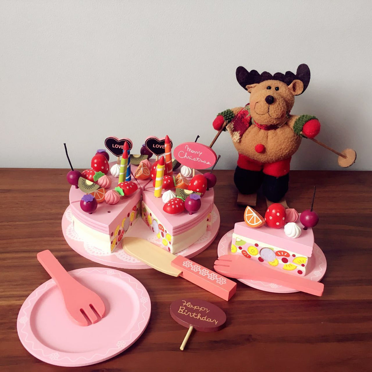 Wooden Pretend Birthday Cake Set for Imaginative Play