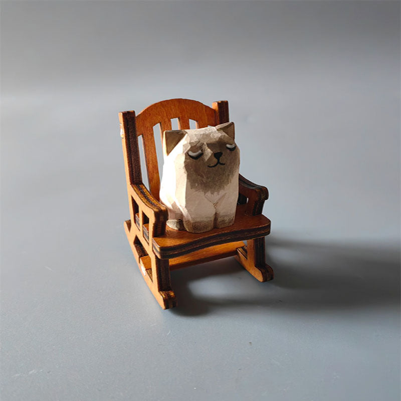 Wooden Animal Ornament with Mini Rocking Chair Decor