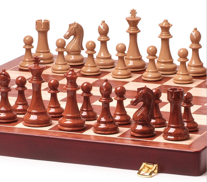 Wooden Chess Set With Folding Travel Board for Home