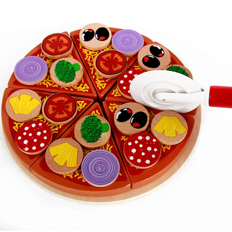 Wooden Pizza Puzzle Toy for Imaginative Kitchen Play