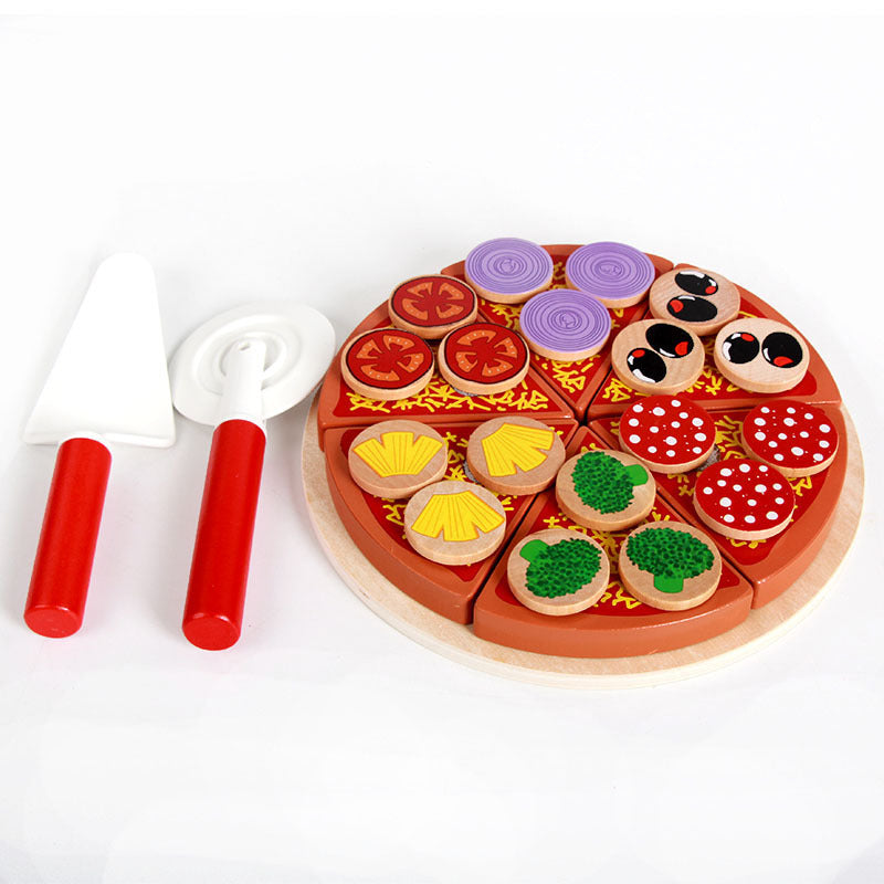 Wooden Pizza Puzzle Toy for Imaginative Kitchen Play