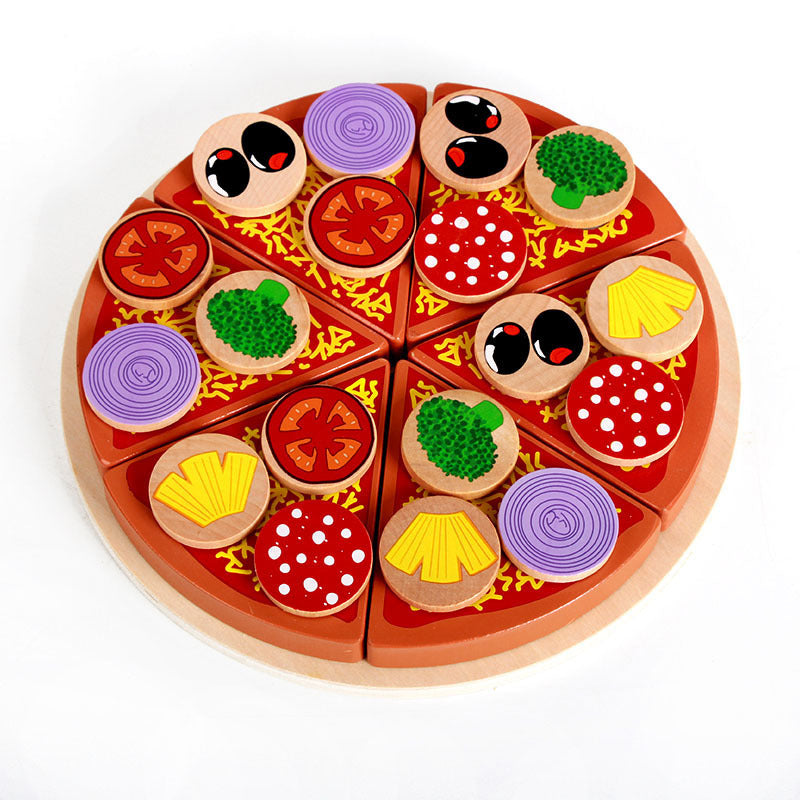 Wooden Pizza Puzzle Toy for Imaginative Kitchen Play