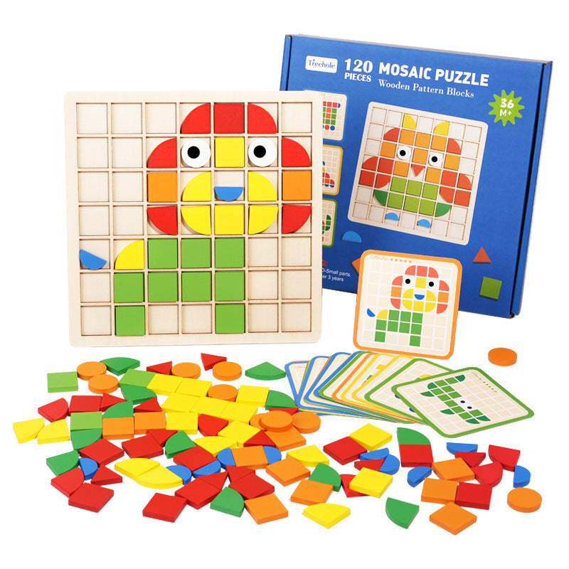 120-Piece Wooden Mosaic Puzzle for Creative Learning