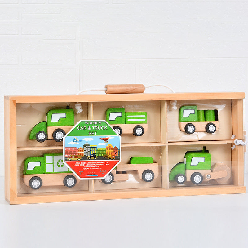 Wooden Vehicle Toy Set for Screen-Free Pretend Play