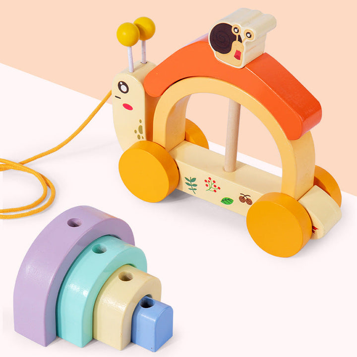 Wooden Rainbow Pull-Along Toy for Color Matching