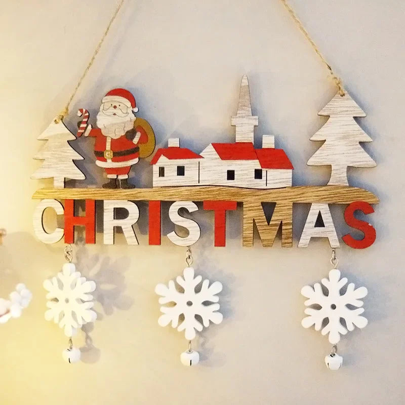 Wooden Christmas Door Decor With Santa & Snowflakes