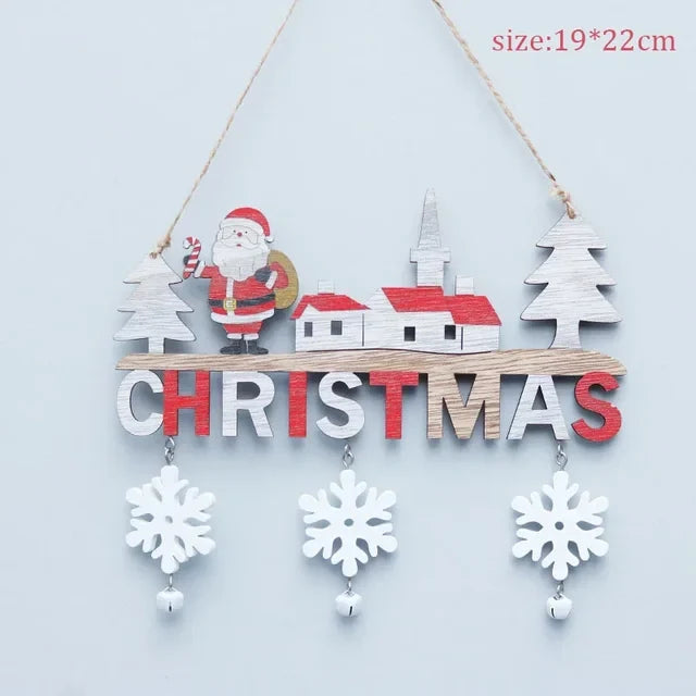 Wooden Christmas Door Decor With Santa & Snowflakes