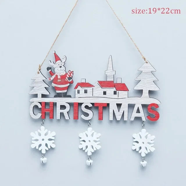 Wooden Christmas Door Decor With Santa & Snowflakes