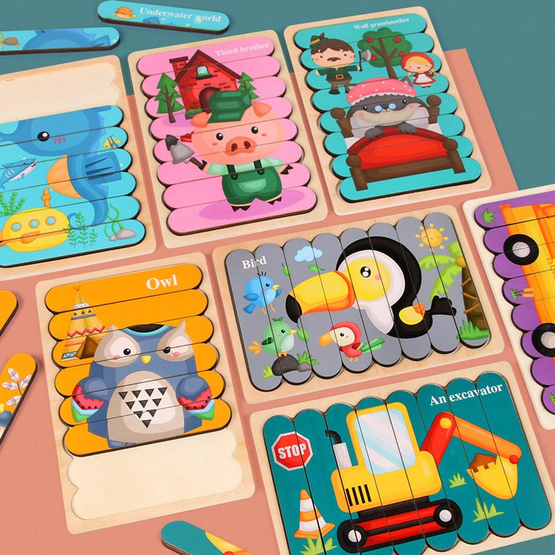 Wooden Strip Puzzle Toy for Screen-Free Learning Play
