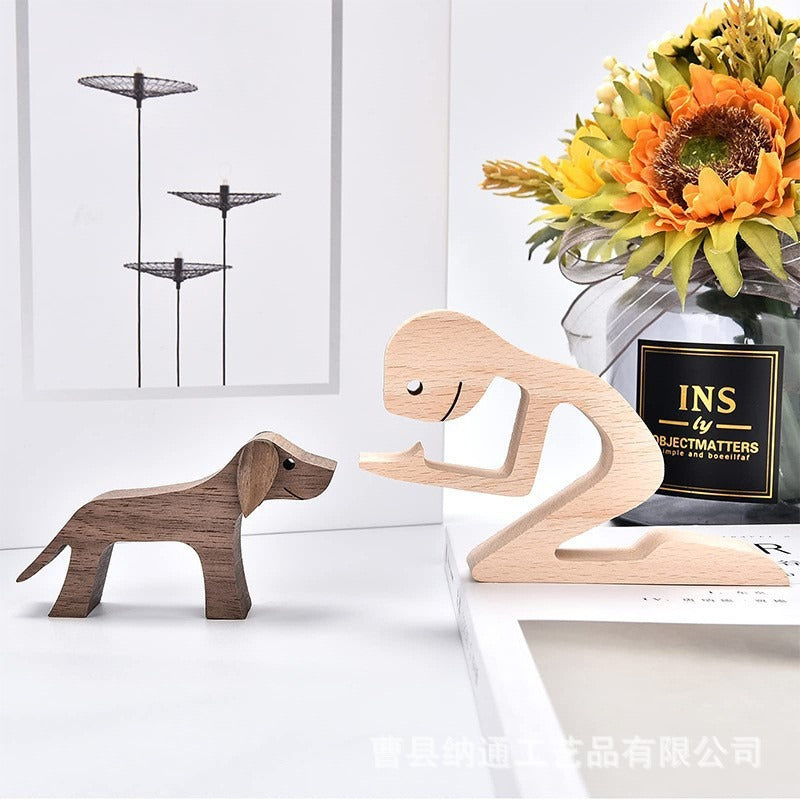 Wooden Dog And Person Ornament | Meaningful Decor