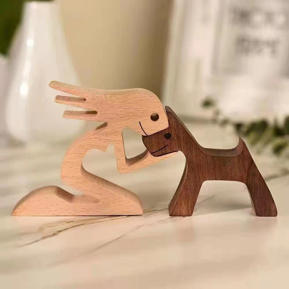 Wooden Dog And Person Ornament | Meaningful Decor