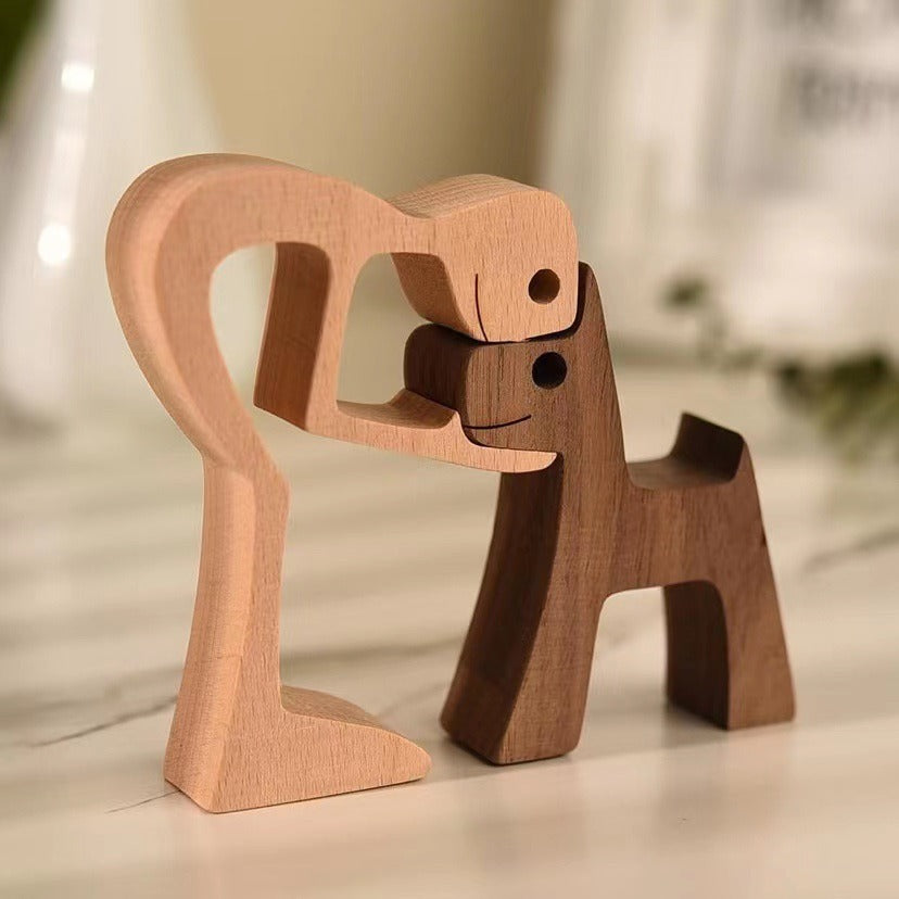 Wooden Dog And Person Ornament | Meaningful Decor