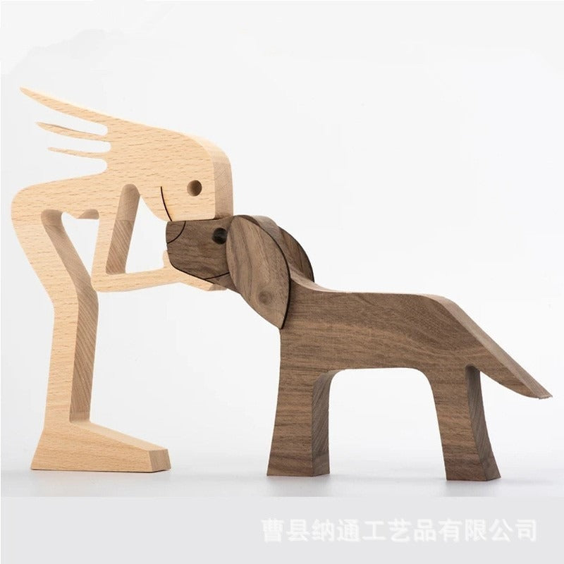 Wooden Dog And Person Ornament | Meaningful Decor