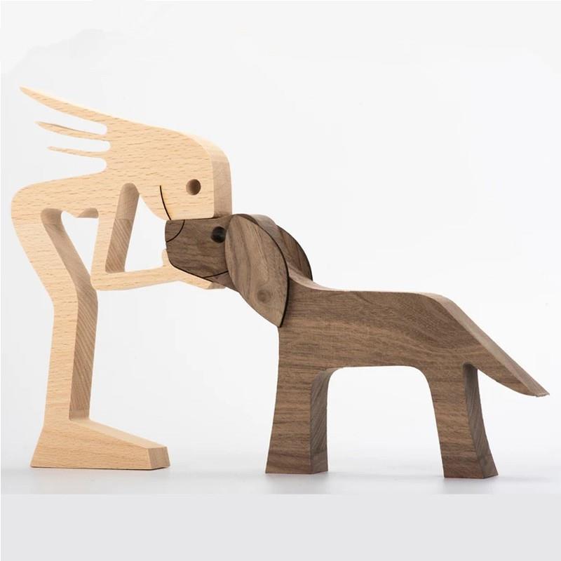 Wooden Dog And Person Ornament | Meaningful Decor