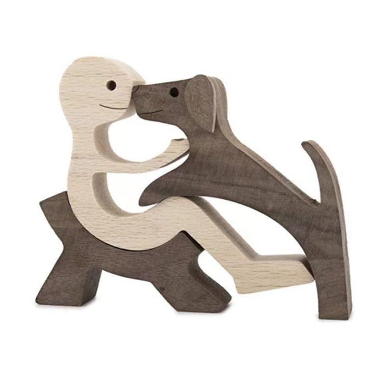 Wooden Dog And Person Ornament | Meaningful Decor