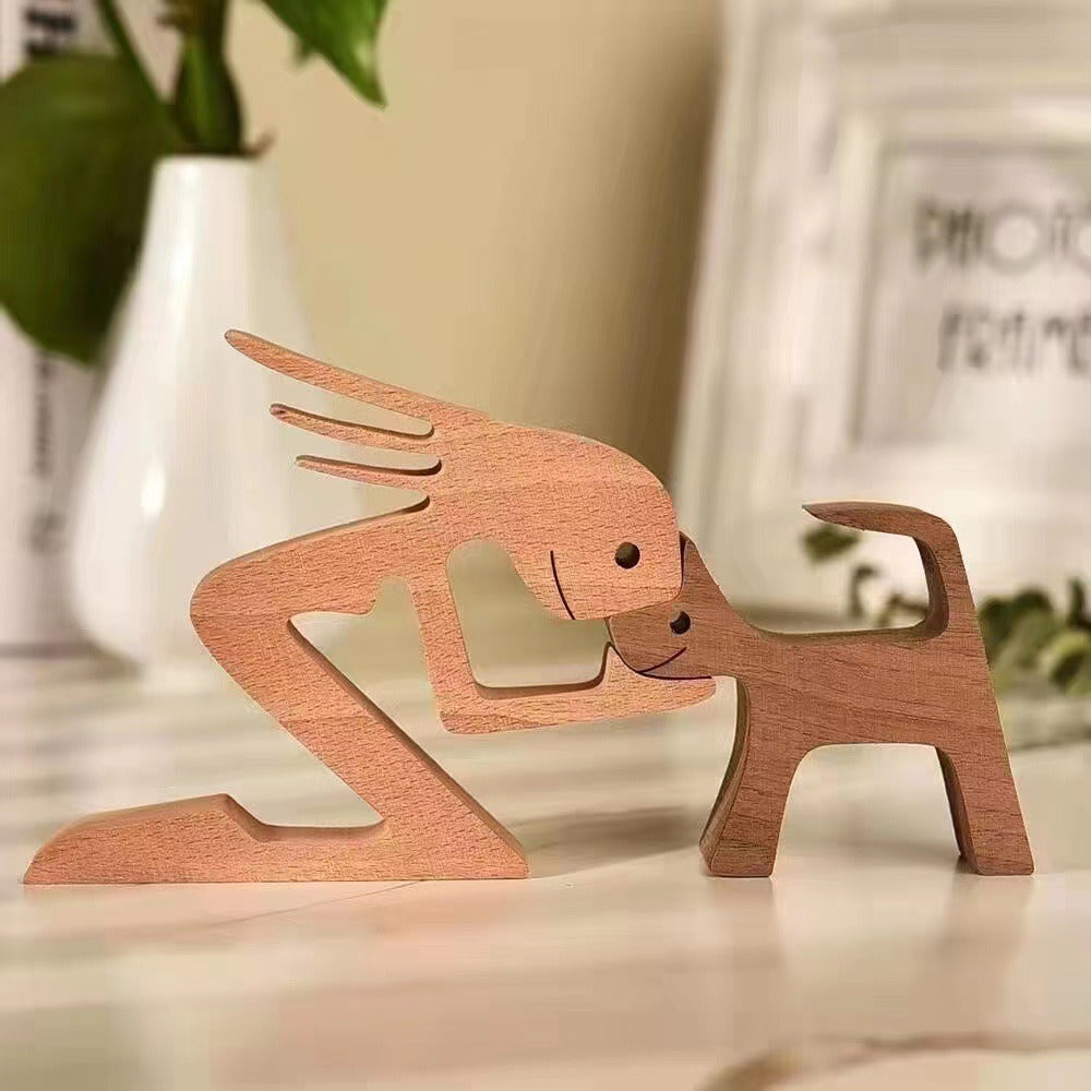 Wooden Dog And Person Ornament | Meaningful Decor
