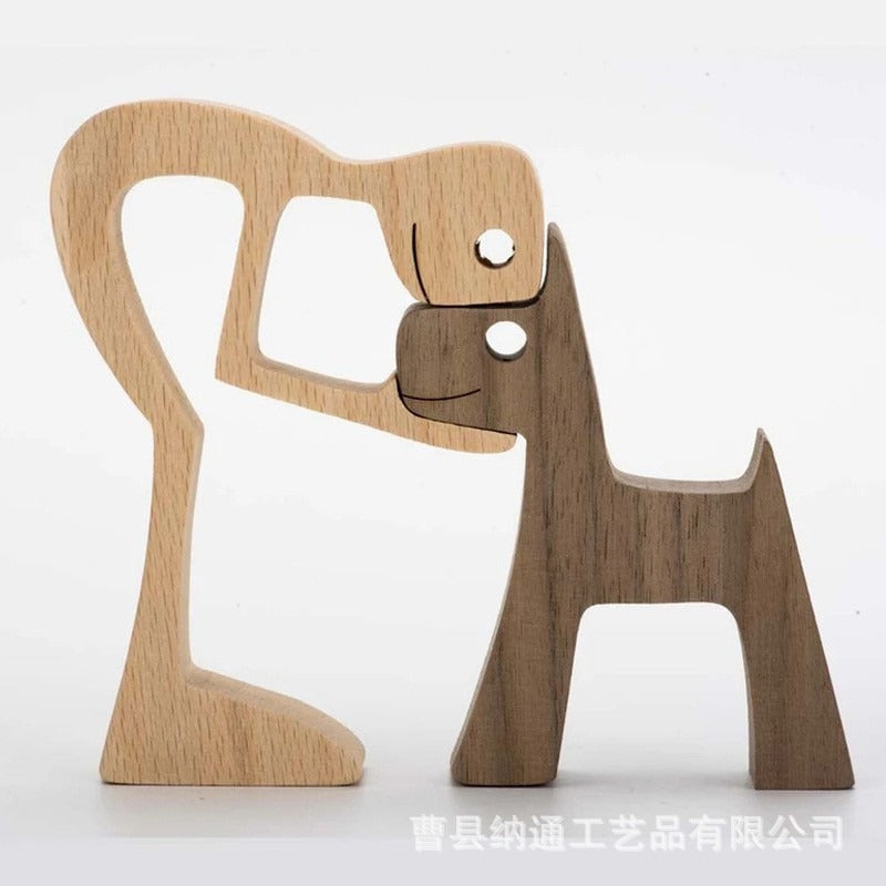 Wooden Dog And Person Ornament | Meaningful Decor