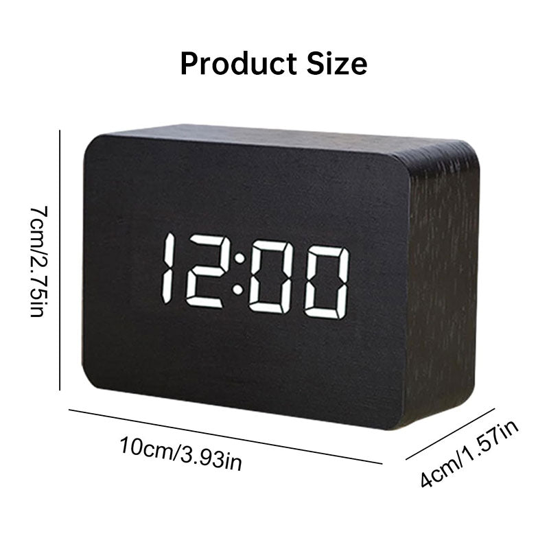 Wooden Digital Alarm Clock with Voice Control & LED Display