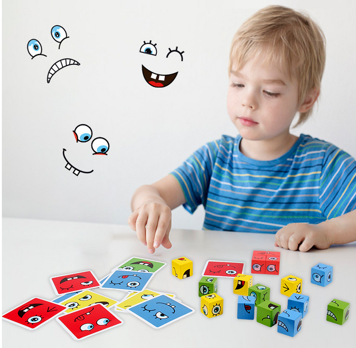 Wooden Face Matching Puzzle Game for Family Table Play