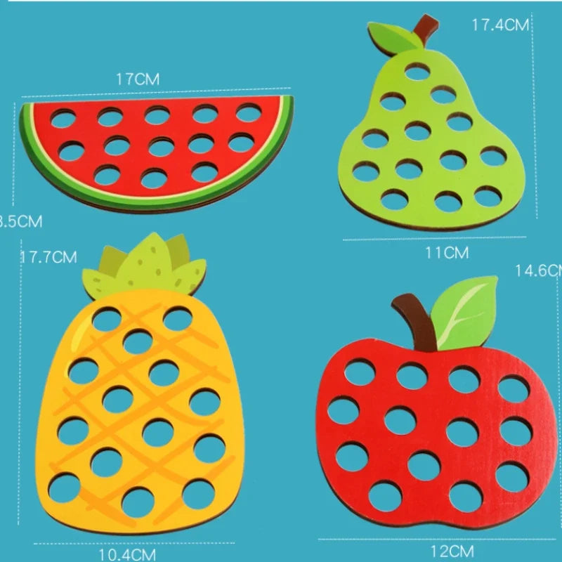 Wooden Fruit Lacing Board Set for Fine-Motor Play