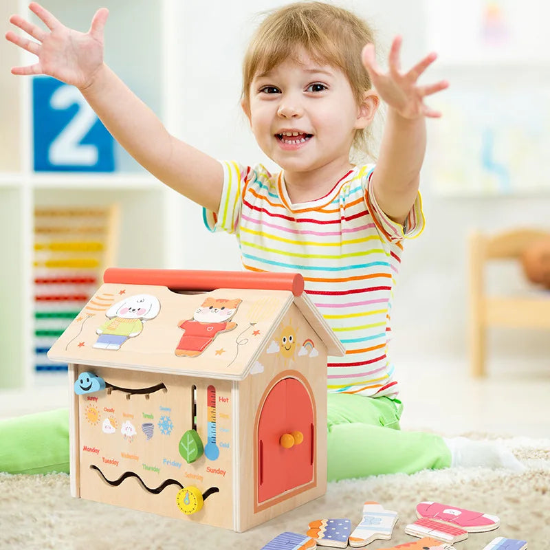 Wooden Activity House Toy for Hands-On Early Learning