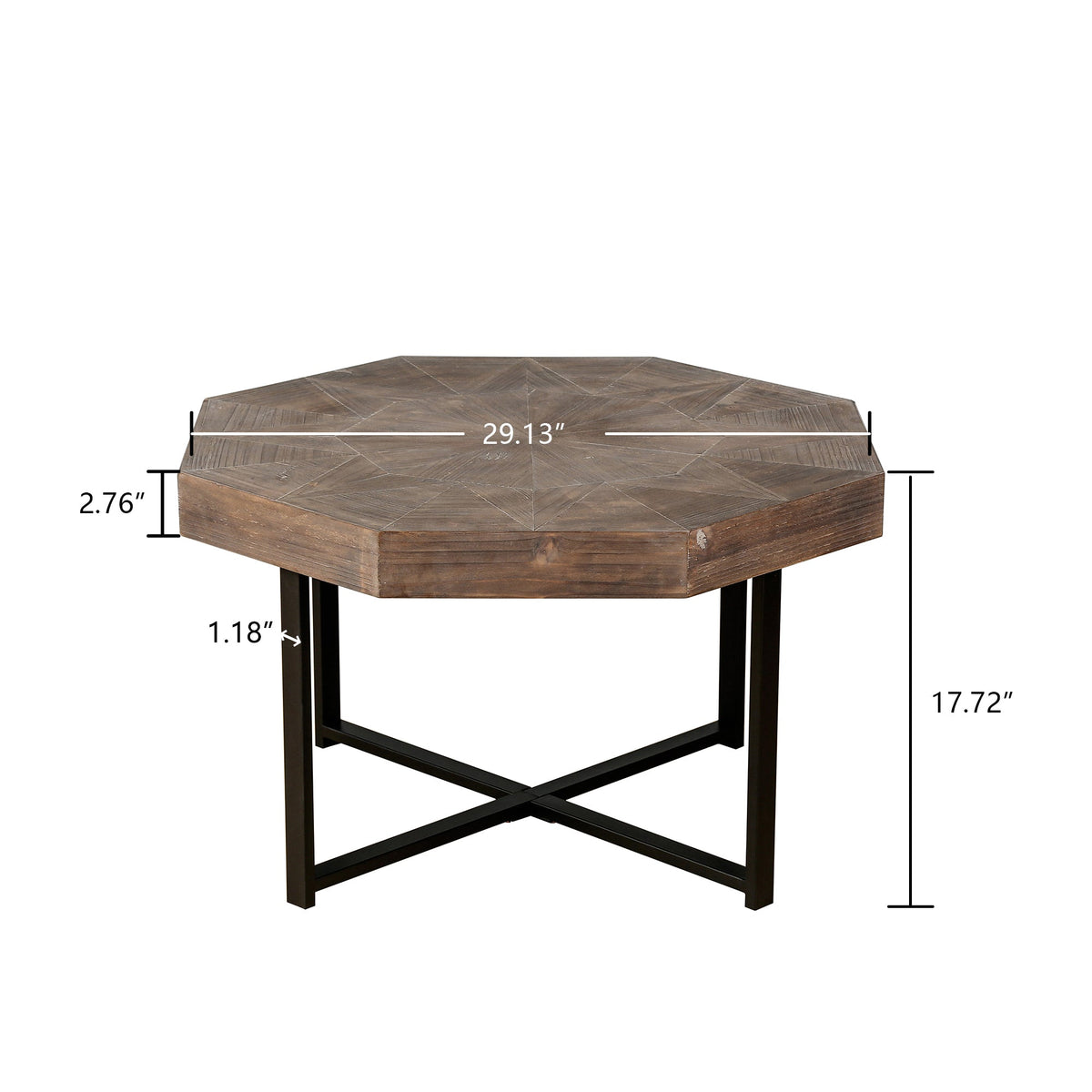 Octagonal Wood Coffee Table, Retro Patchwork, 30 Inch