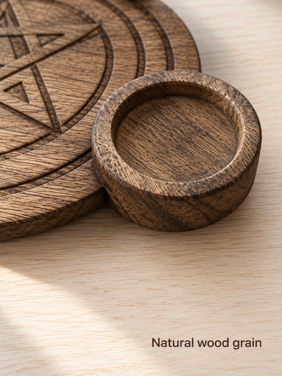 Wooden Pentagram Altar Plate with Tealight Holders