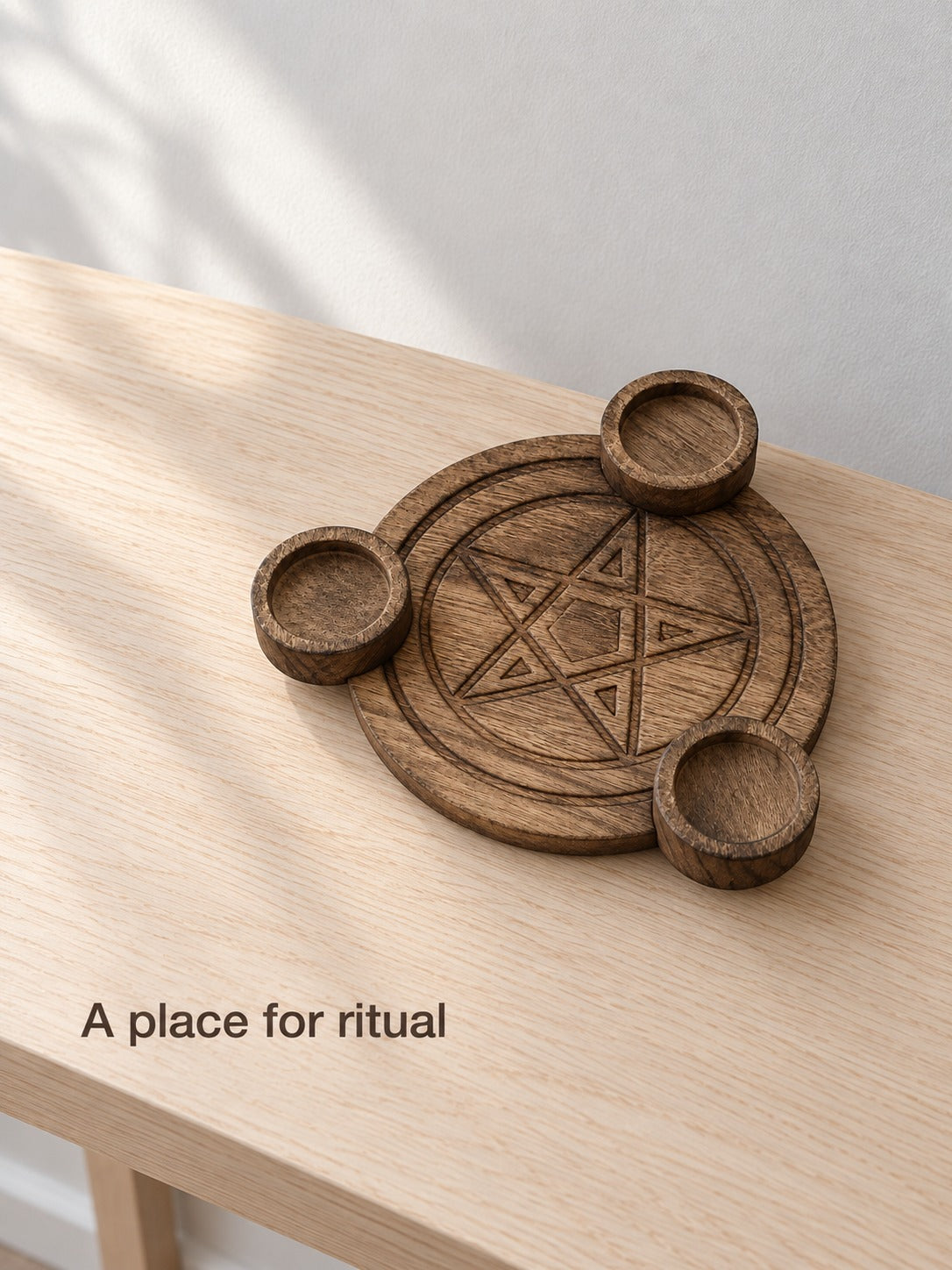 Wooden Pentagram Altar Plate with Tealight Holders