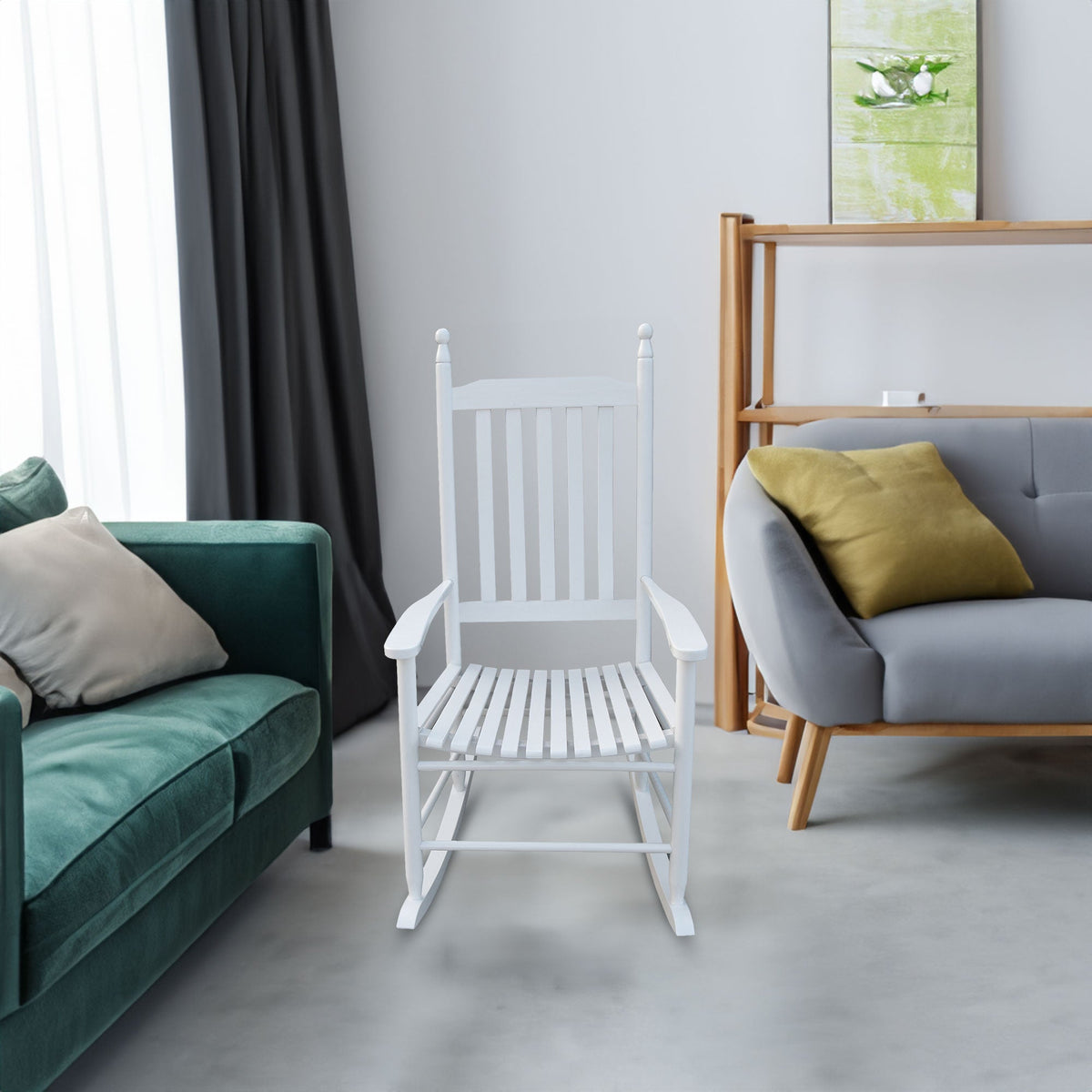 White Wooden Porch Rocker for Relaxed Outdoor Comfort