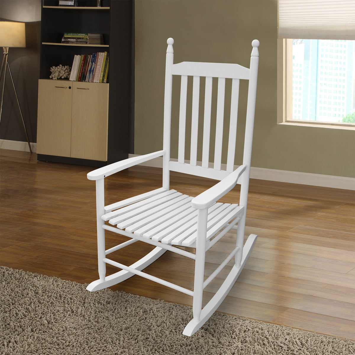 White Wooden Porch Rocker for Relaxed Outdoor Comfort
