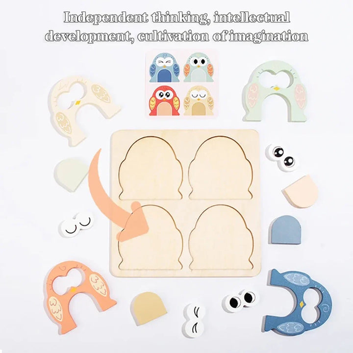 Wooden Owl Puzzle Board for Screen-Free Learning Play