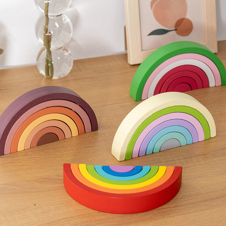 Wooden Rainbow Building Blocks for Color Learning Play