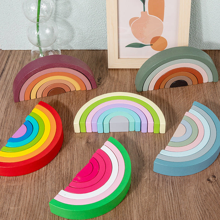 Wooden Rainbow Building Blocks for Color Learning Play