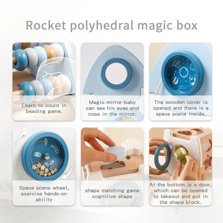 Wooden Rocket Activity Toy for Hands-On Learning Play