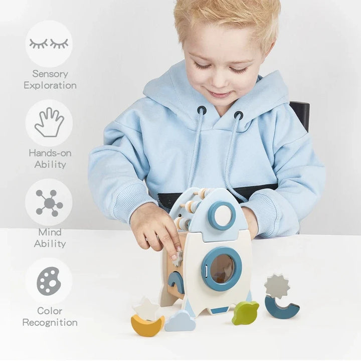 Wooden Rocket Activity Toy for Hands-On Learning Play