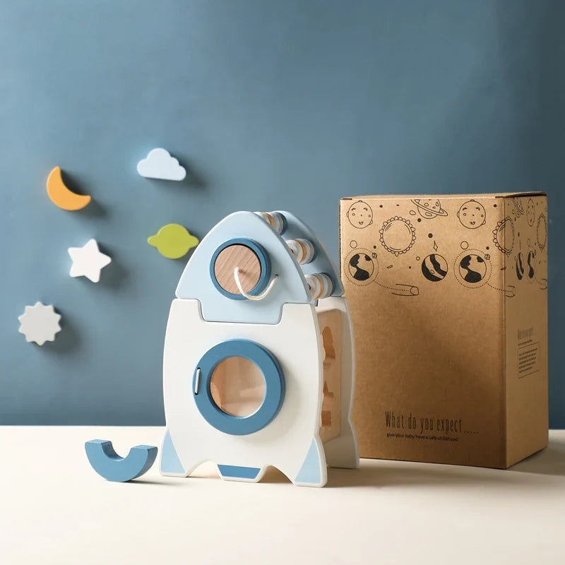 Wooden Rocket Activity Toy for Hands-On Learning Play